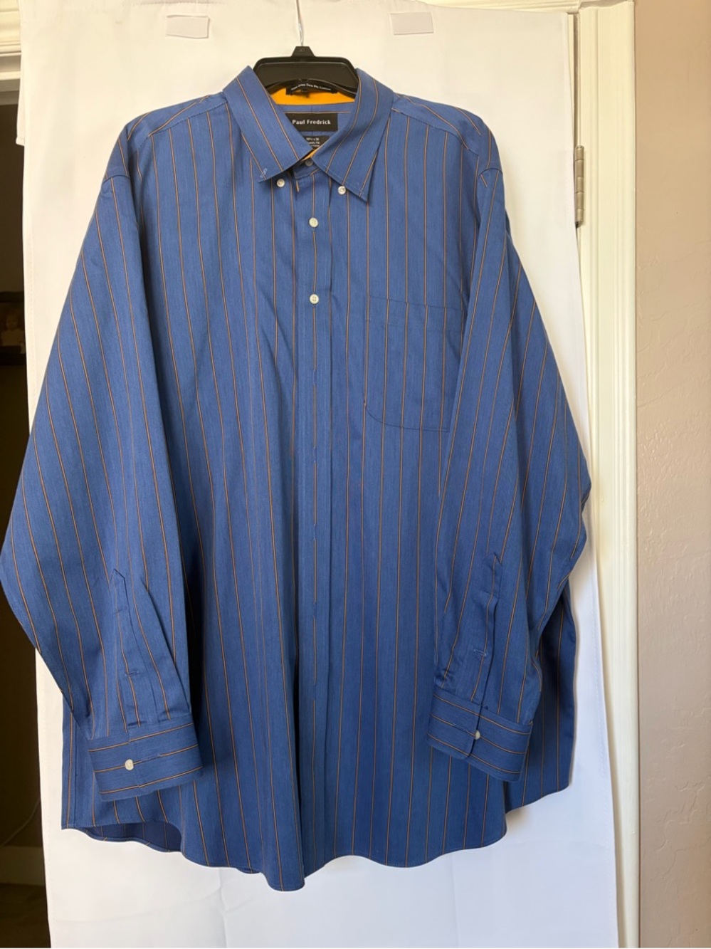 Paul Fredrick Comfort Stretch Non-Iron Stripe Dress Shirt With Contrast Trim‎